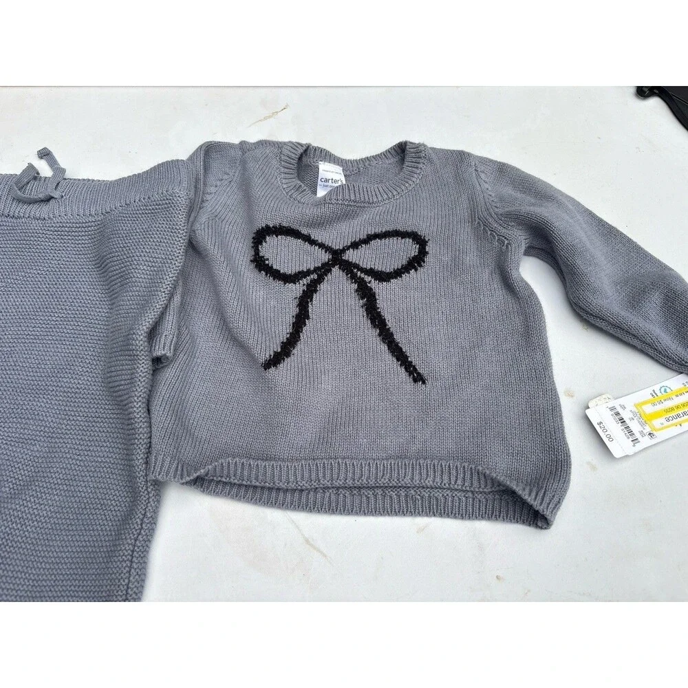 Carter's Just One You Baby Girls 100% Cotton Gray 2pc Bow Sweater Set - 3 Months